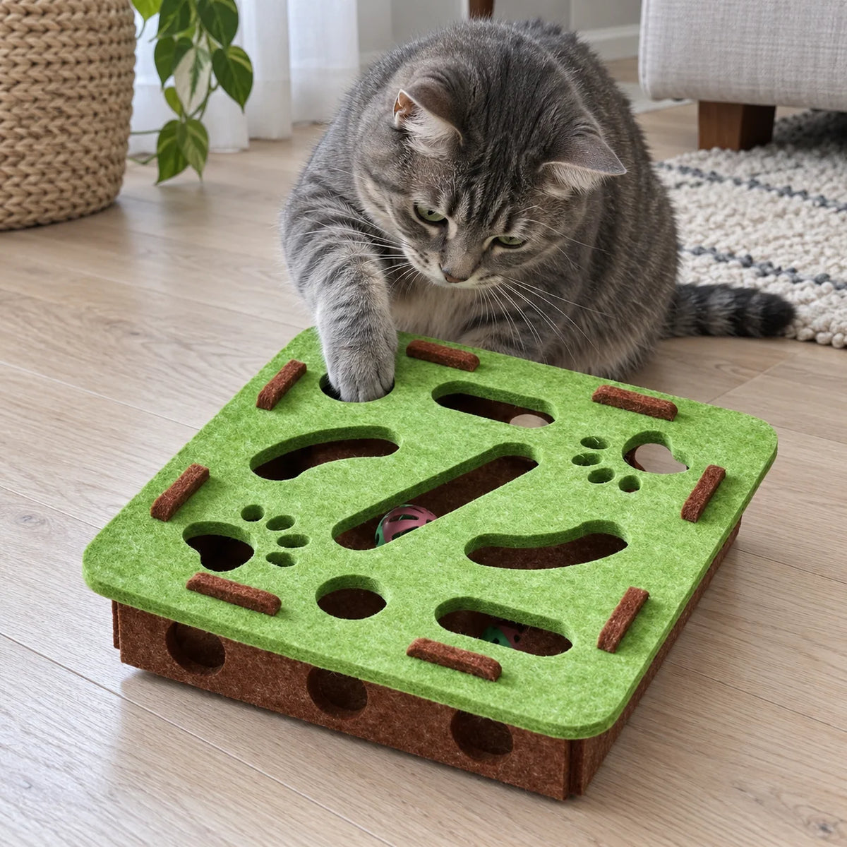 Cat Puzzle Maze Felt With Bell Ball Included