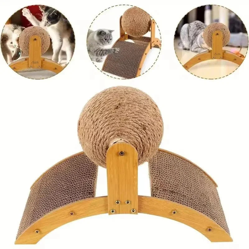 Cat Scratcher Toy Natural Sisal Interactive Ball & Wooden Platform