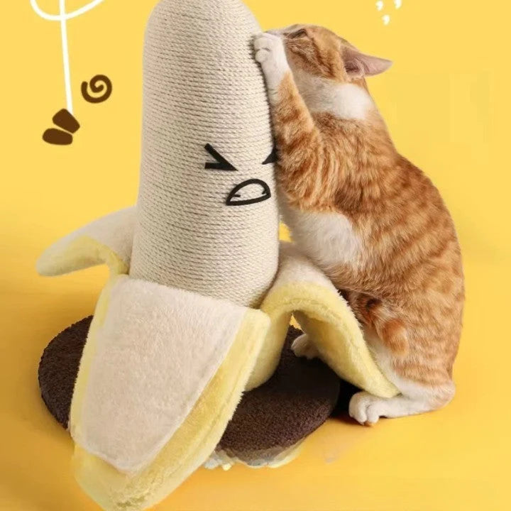 Cat Scratching Post Banana Design Hemp Rope Plush Climbing Tower
