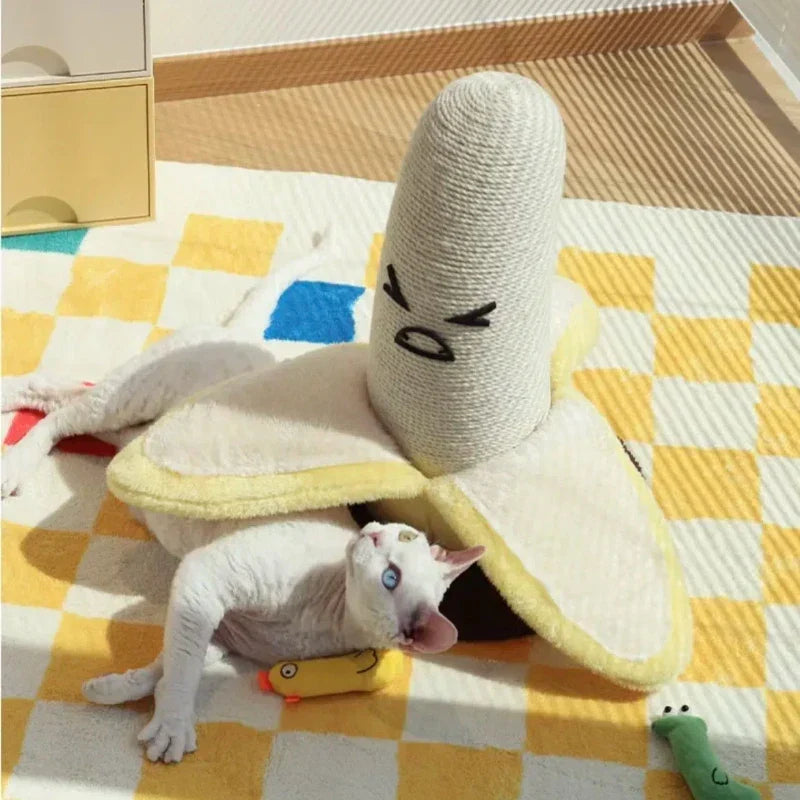 Cat Scratching Post Banana Design Hemp Rope Plush Climbing Tower