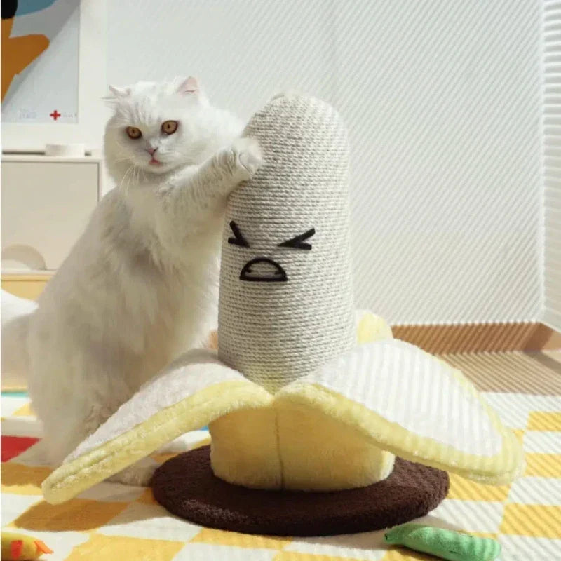 Cat Scratching Post Banana Design Hemp Rope Plush Climbing Tower