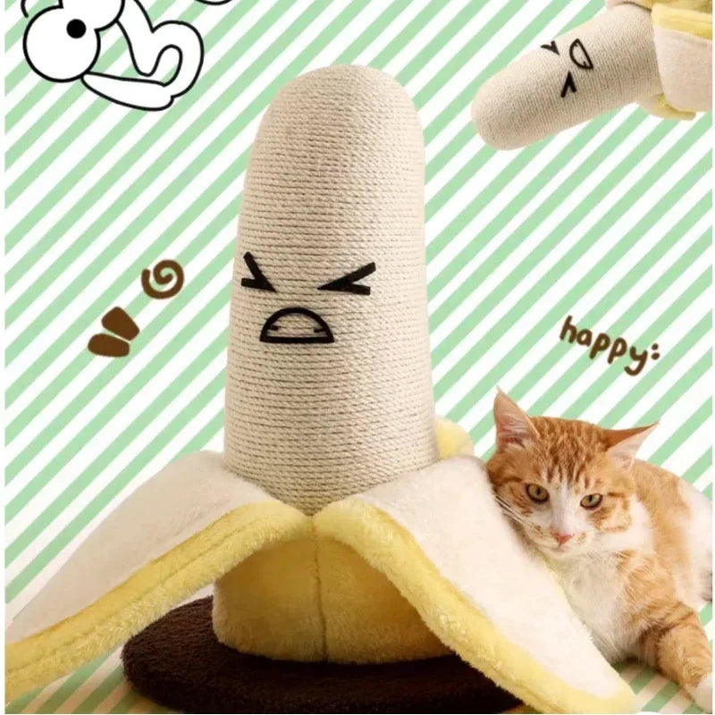 Cat Scratching Post Banana Design Hemp Rope Plush Climbing Tower
