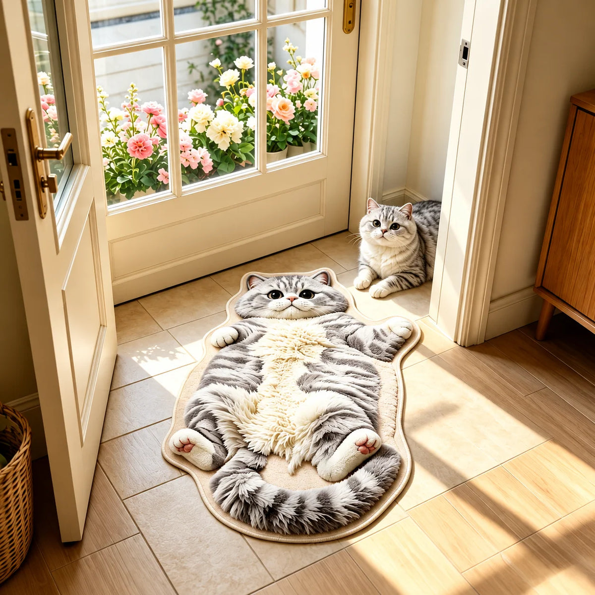 Cat Shaped Rug Soft Polyester Pile Non-Slip Backing