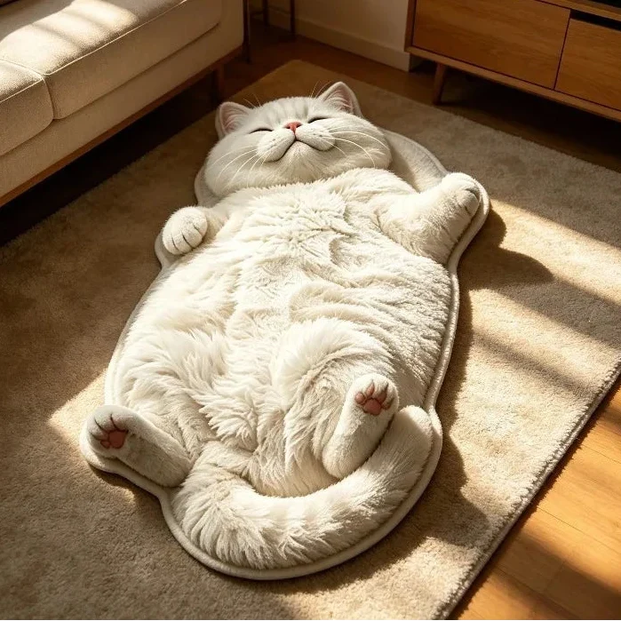 Cat Shaped Rug Soft Polyester Pile Non-Slip Backing