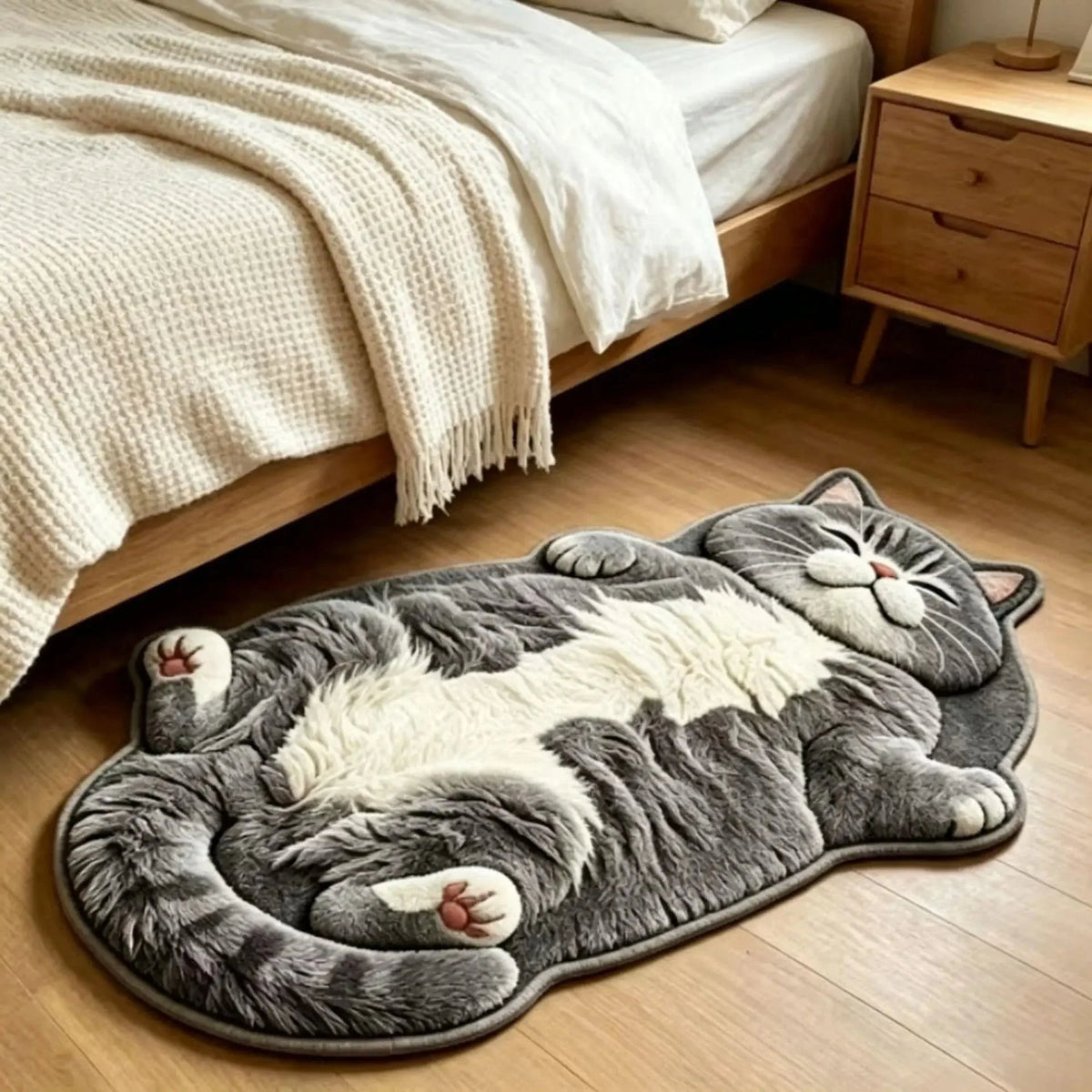 Cat Shaped Rug Soft Polyester Pile Non-Slip Backing