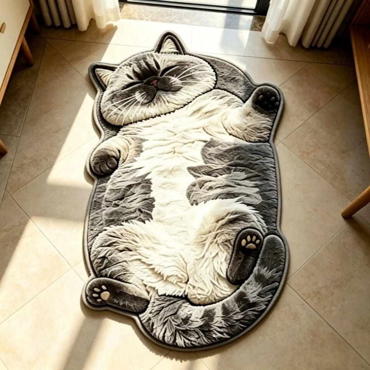 Cat Shaped Rug Soft Polyester Pile Non-Slip Backing