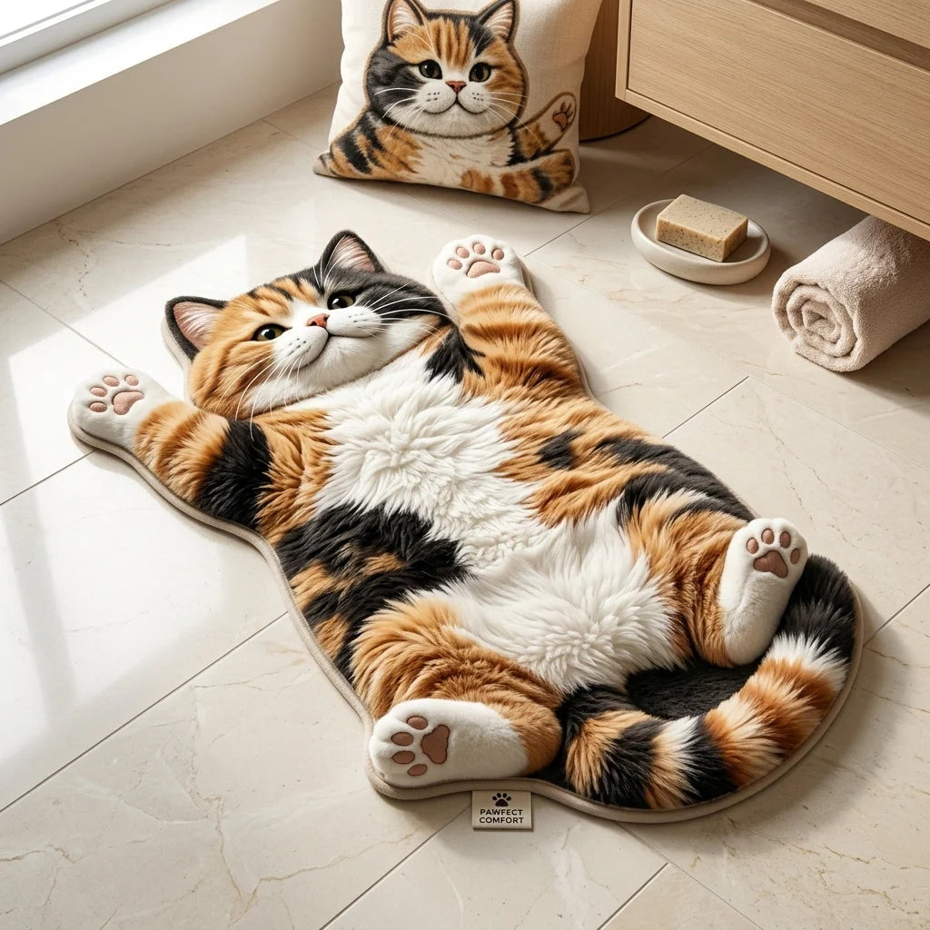 Cat Shaped Rug Soft Washable Non-Slip Backing