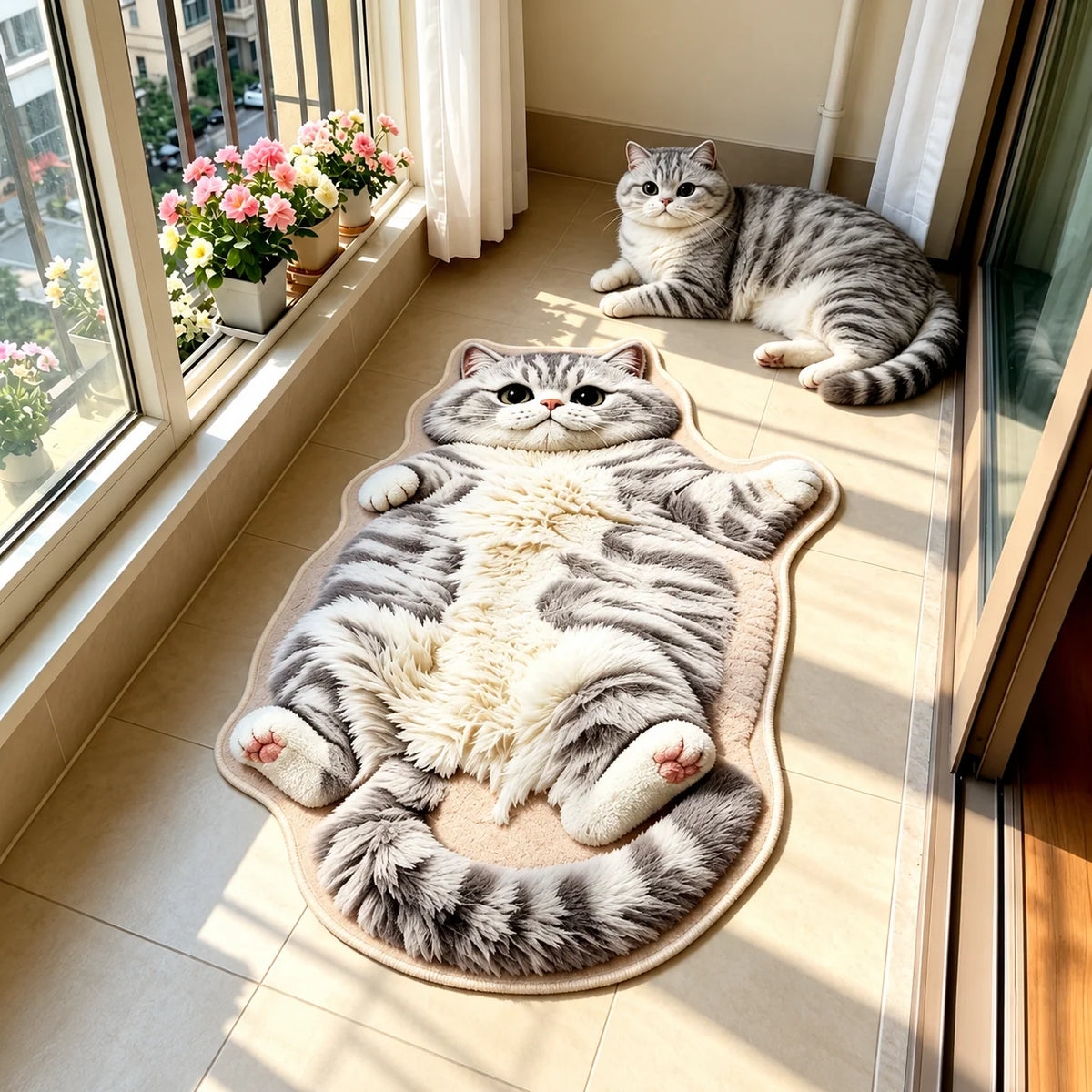 Cat Shaped Rug Soft Washable Non-Slip Backing