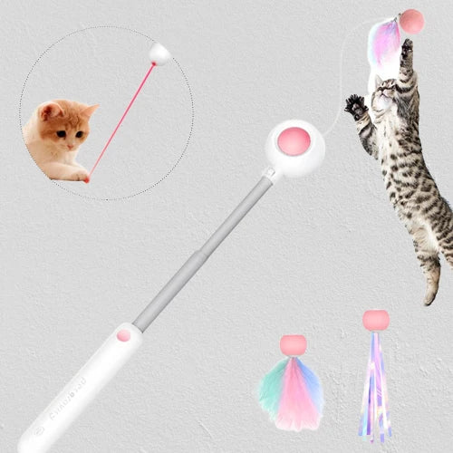 Cat Teaser Stick Feather & Built-In Laser Light