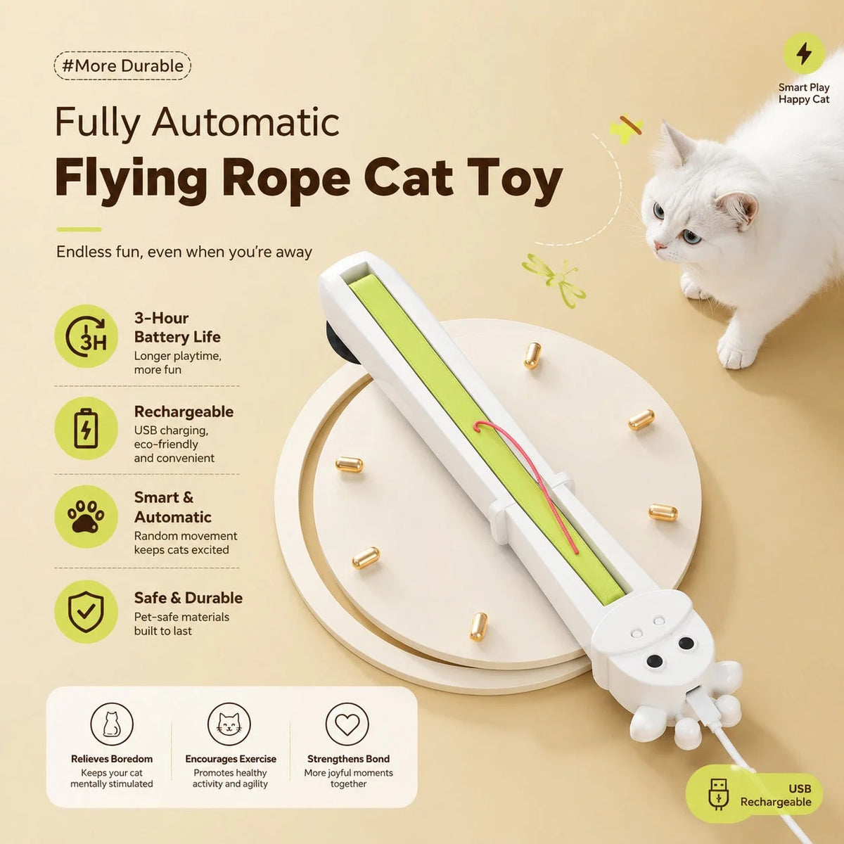 Cat Teaser Toy Automatic Moving Ropes Rechargeable Suction Mount