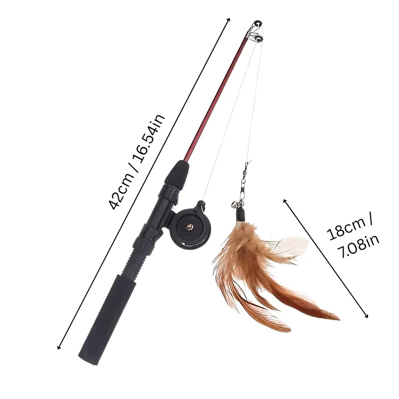 Cat Teaser Wand Telescopic Feather Lure Fiberglass Pole