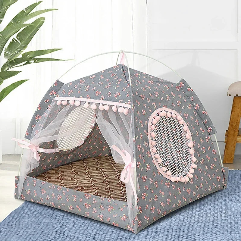 Cat Tent Bed Foldable Polyester & Mosquito Net