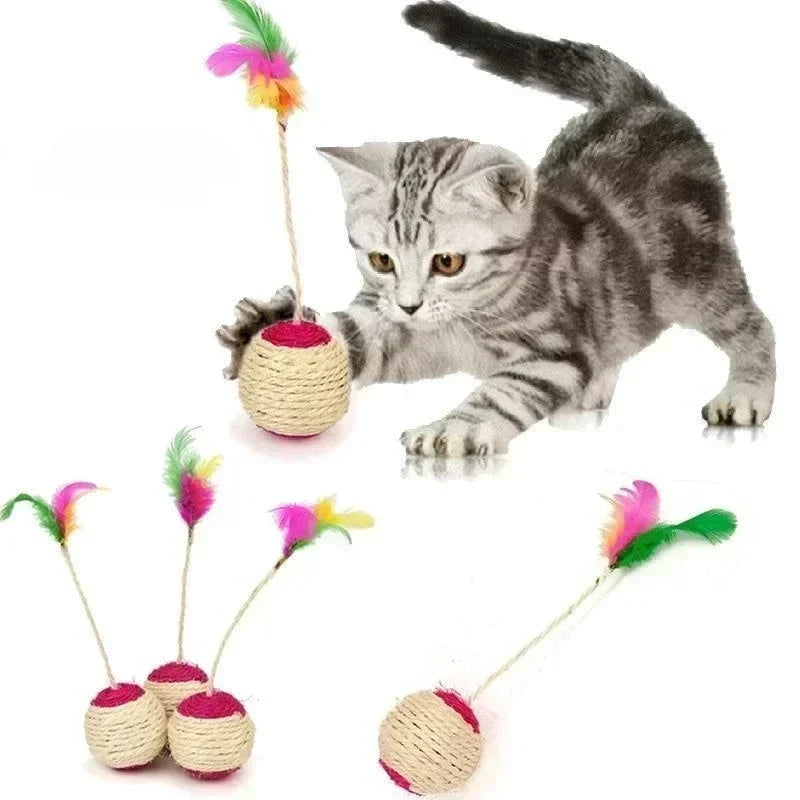 Cat Toy Ball Natural Sisal & Feathers 5-Pack
