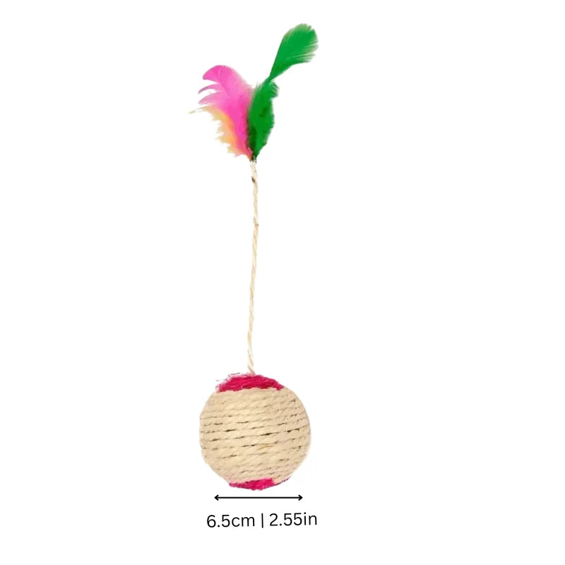 Cat Toy Ball Natural Sisal & Feathers 5-Pack