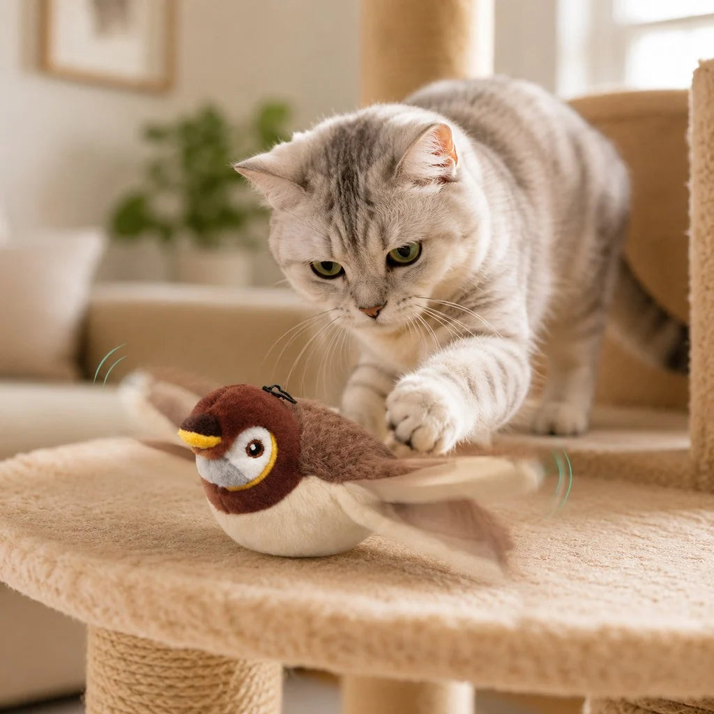 Cat Toy Flapping Chirping Bird USB Rechargeable Plush Kicker