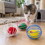 Cat Toy Rolling Metal Cage With Furry Mouse