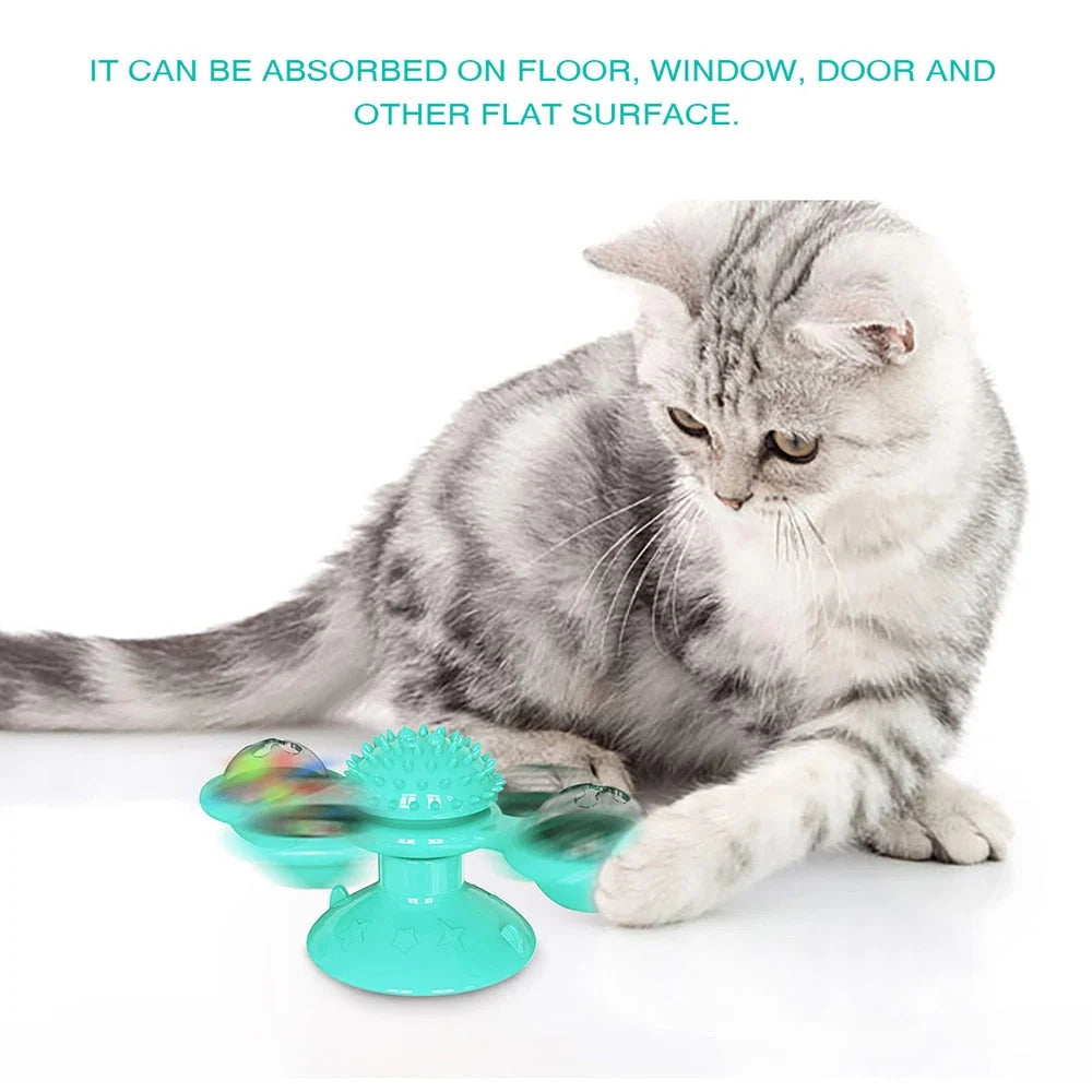 Cat Toy Suction Cup Rotating Flashing LED Ball