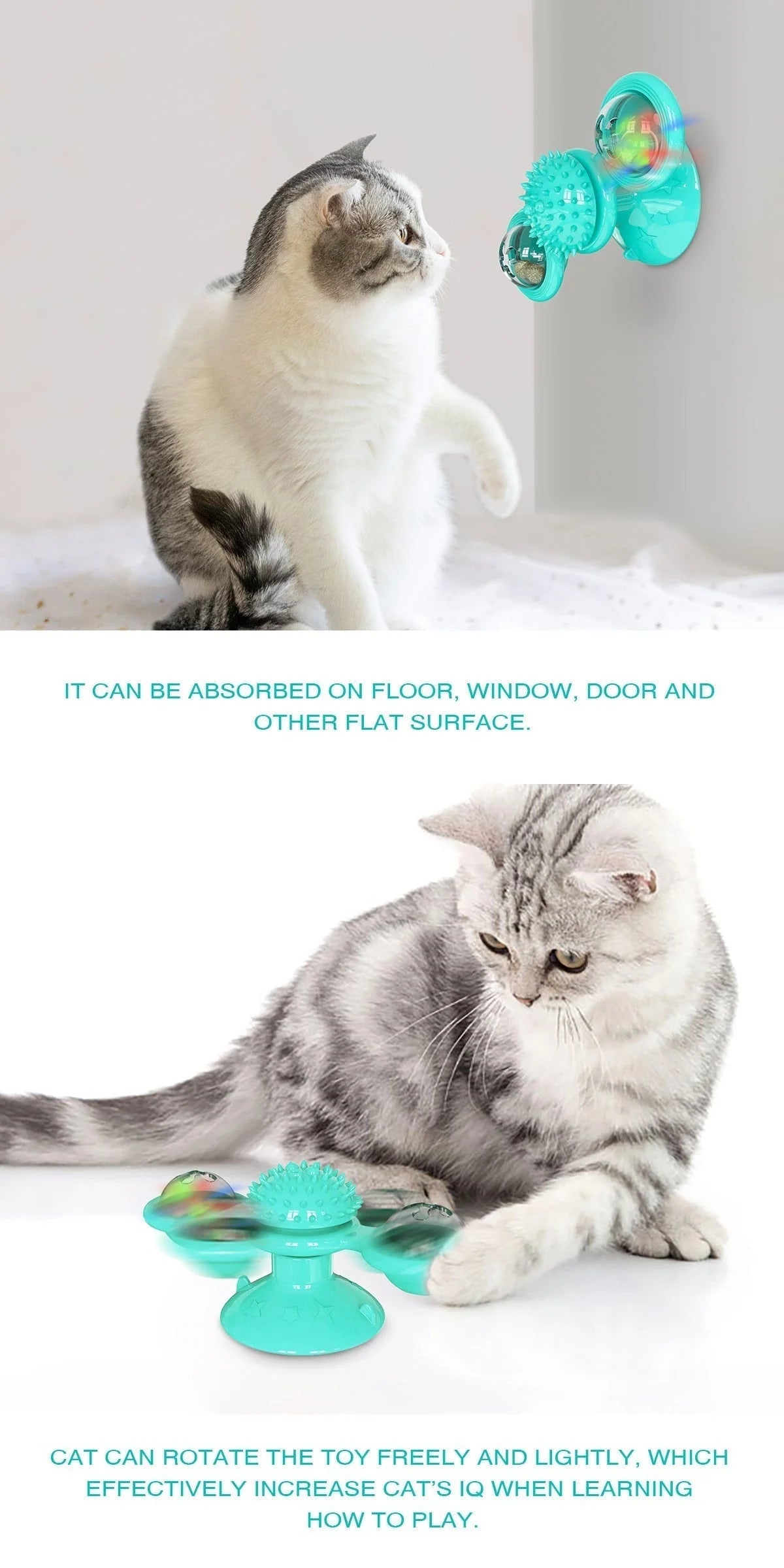 Cat Toy Suction Cup Rotating Flashing LED Ball