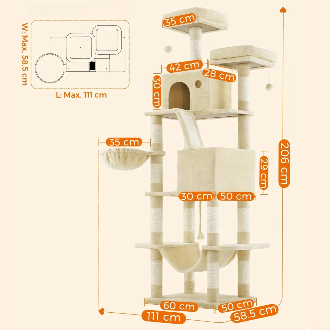 Cat Tree 2m Tall Plush Platforms 13 Sisal Posts