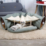 Cat Tunnel Bed Foldable Corduroy With Plush Balls