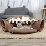 Cat Tunnel Bed Foldable Corduroy With Plush Balls
