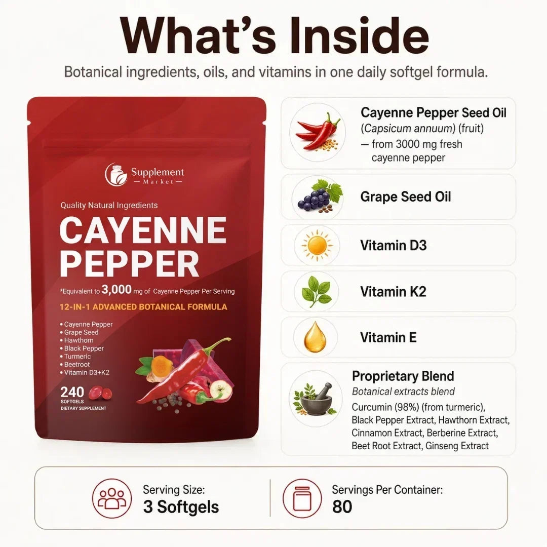 Cayenne Pepper Supplement Botanical Softgels Metabolism Support