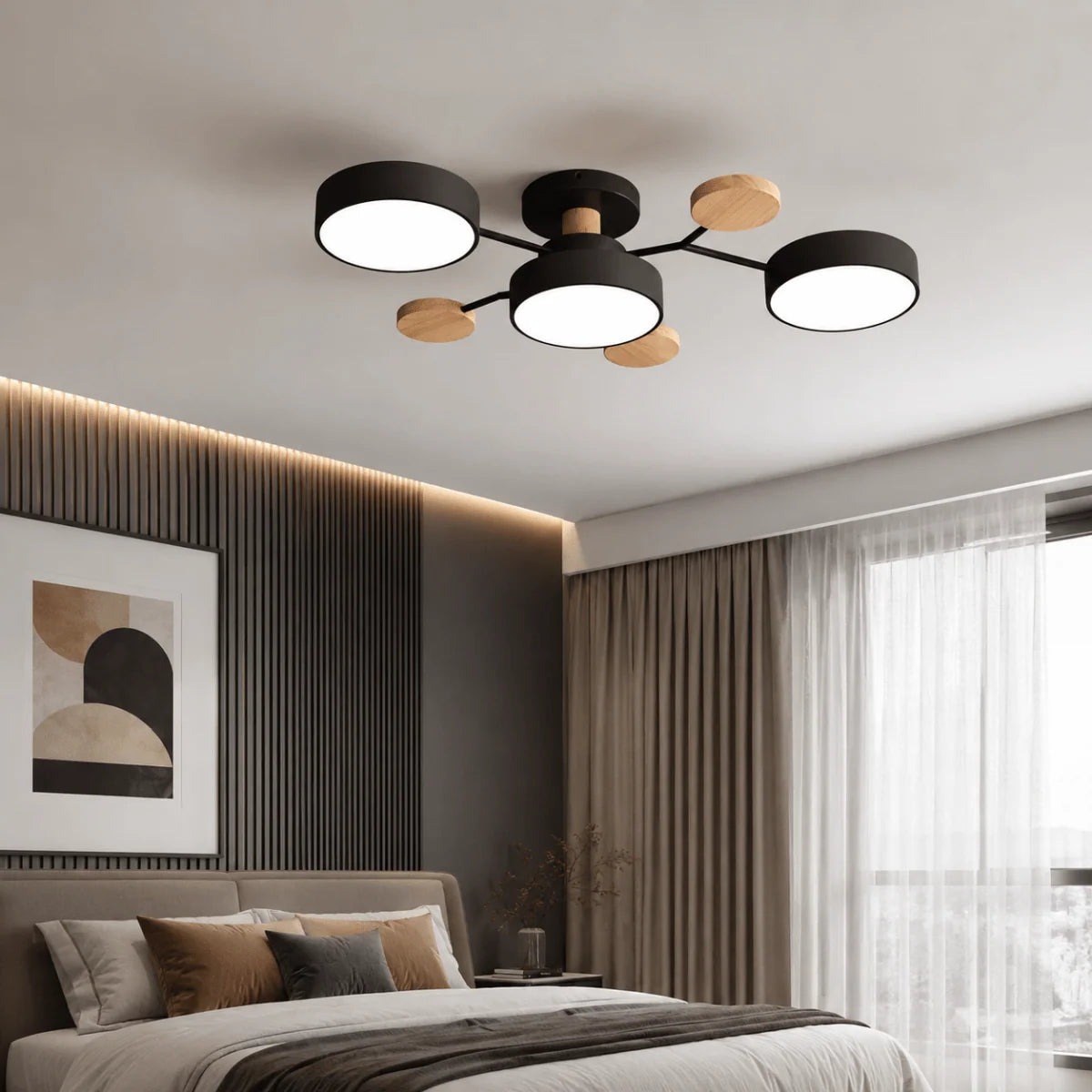 Ceiling Light Round Metal and Wood 3-Color LED