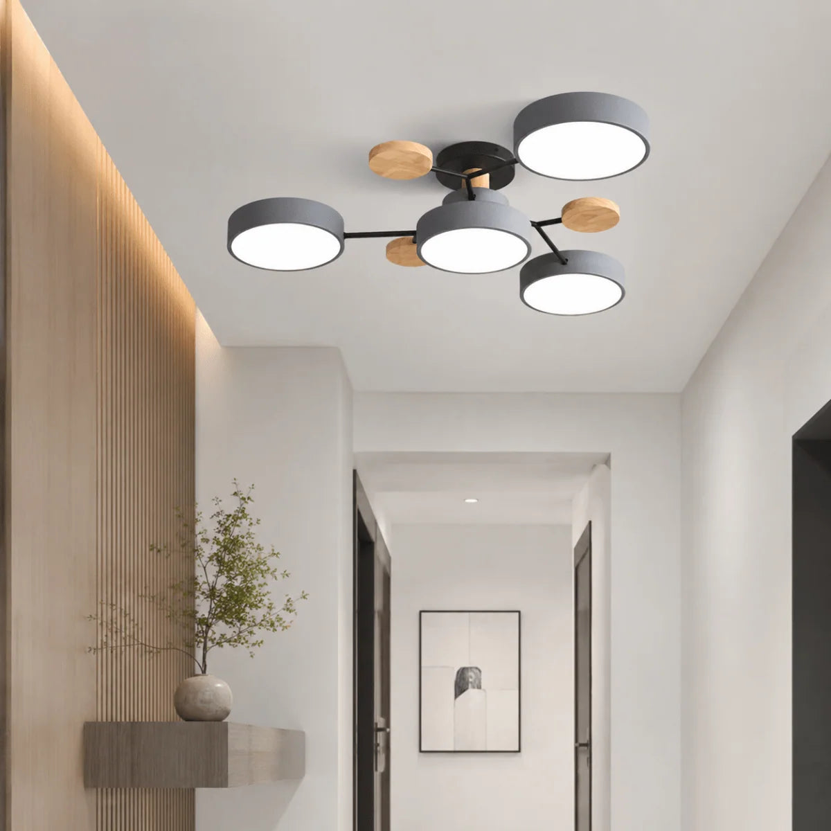 Ceiling Light Round Metal and Wood 3-Color LED