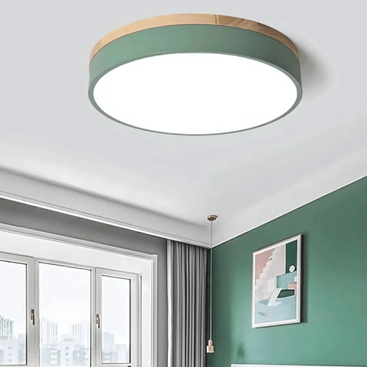 Ceiling Light Wood And Metal 4000K LED Minimalist Design