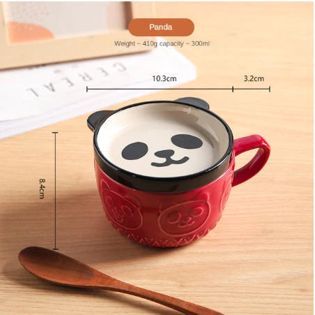 Ceramic Cat Mug With Lid 10.2–13.5 Fl Oz