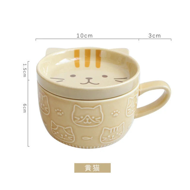 Ceramic Cat Mug With Lid 10.2–13.5 Fl Oz