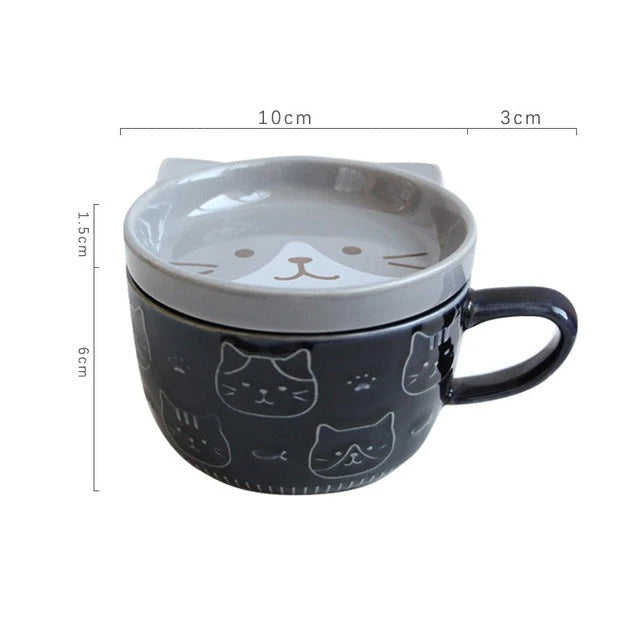 Ceramic Cat Mug With Lid 10.2–13.5 Fl Oz