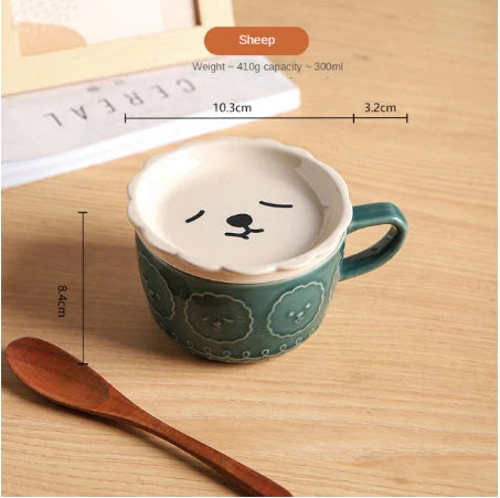 Ceramic Cat Mug With Lid 10.2–13.5 Fl Oz