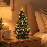 Ceramic Christmas Tree Glazed Ceramic Warm LED Multicolor Lights