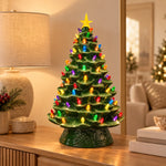 Ceramic Christmas Tree Glazed Ceramic Warm LED Multicolor Lights
