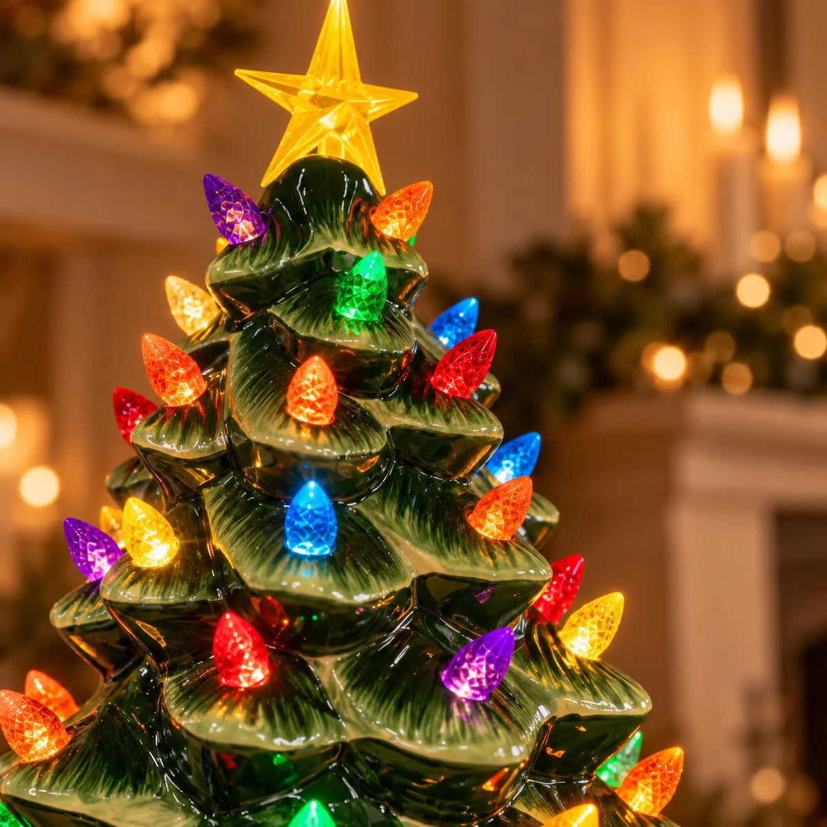 Ceramic Christmas Tree Glazed Ceramic Warm LED Multicolor Lights