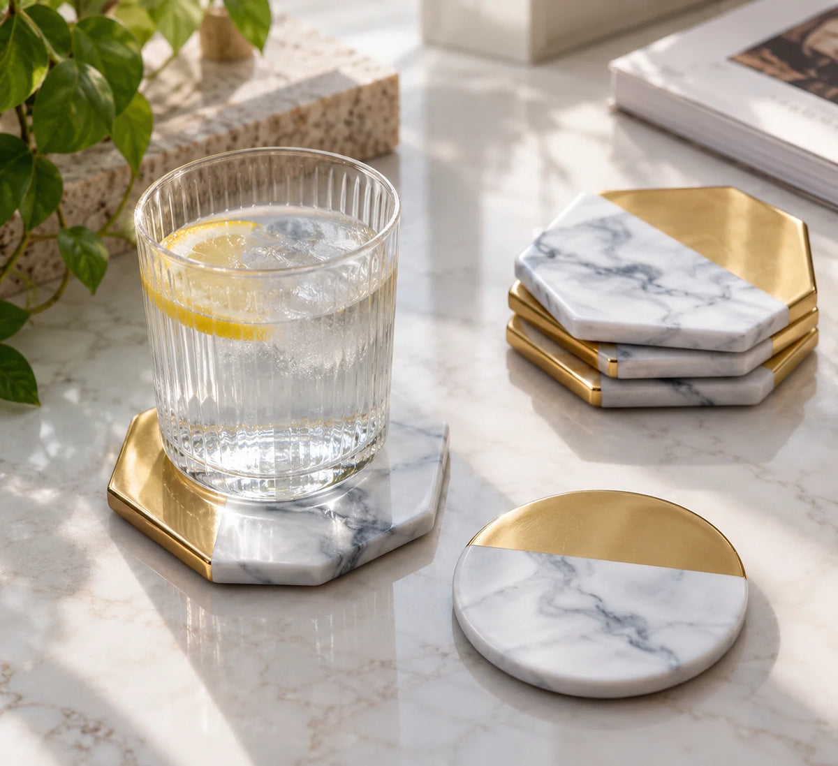 Ceramic Coaster Marble Stripe Design