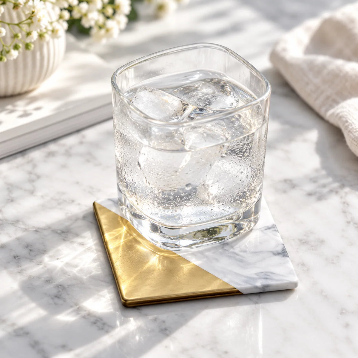 Ceramic Coaster Marble Stripe Design