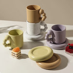 Ceramic Coffee Mug Berry-Shaped Handle With Matching Tray