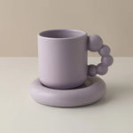 Ceramic Coffee Mug Berry-Shaped Handle With Matching Tray