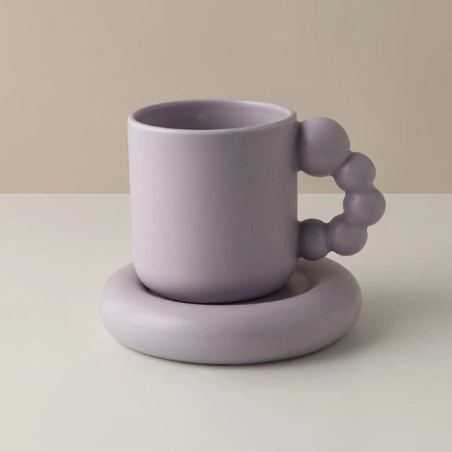 Ceramic Coffee Mug Berry-Shaped Handle With Matching Tray