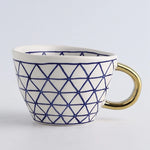 Ceramic Coffee Mug Geometric Pattern Gold Handle 330ml