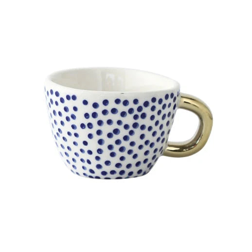 Ceramic Coffee Mug Geometric Pattern Gold Handle 330ml