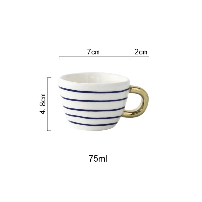 Ceramic Coffee Mug Geometric Pattern Gold Handle 330ml