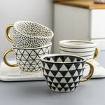 Ceramic Coffee Mug Geometric Pattern Gold Handle 330ml
