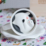 Ceramic Coffee Mug Hidden Sleeping Cat With Wavy Saucer 7.1 Oz