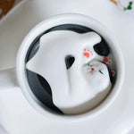 Ceramic Coffee Mug Hidden Sleeping Cat With Wavy Saucer 7.1 Oz
