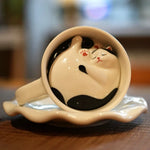 Ceramic Coffee Mug Hidden Sleeping Cat With Wavy Saucer 7.1 Oz