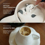 Ceramic Coffee Mug Hidden Sleeping Cat With Wavy Saucer 7.1 Oz