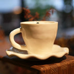 Ceramic Coffee Mug Hidden Sleeping Cat With Wavy Saucer 7.1 Oz